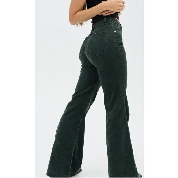 Rolla's Eastcoast High Rise Flare Corduroy Pants Forest Green Ivy Cord Size 29 - Picture 3 of 15